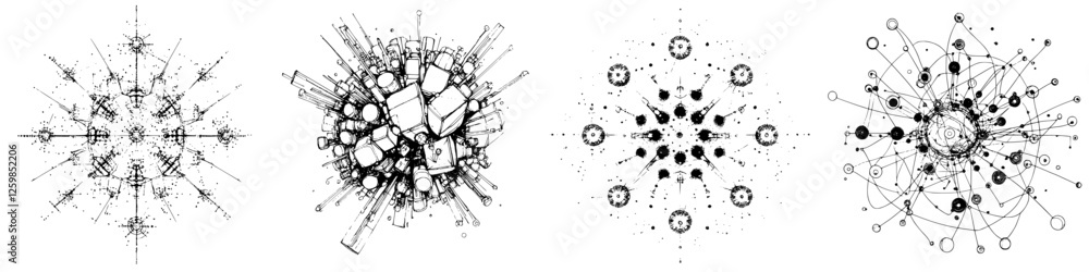 Poster vector illustration showcasing intricate hand-drawn designs of abstract shapes and patterns suitable