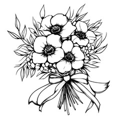 Hand-drawn vector illustration of a beautiful floral bouquet featuring lush flowers and greenery