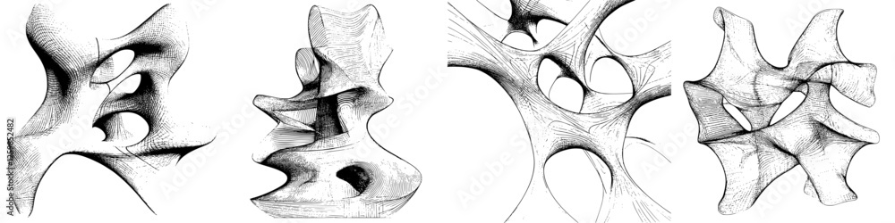 Poster hand-drawn vector illustration of abstract shapes and forms showcasing unique structures and artisti