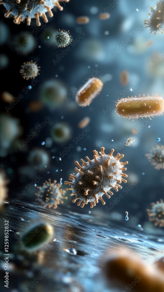 Poster visual representation of diverse bacteria in a dynamic environment highlighting their intricate stru
