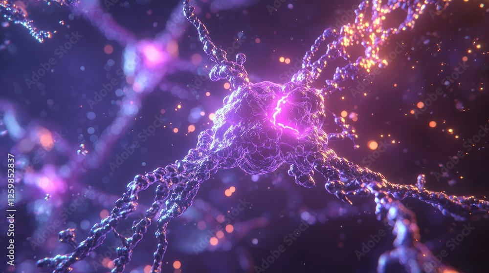 Aufkleber abstract medical visualization of a dna strand merging with a neural and molecular structure.