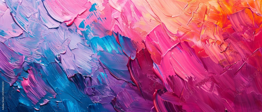 Poster fragment of a multicolored abstract texture painting with rough brushstrokes and palette knife appli