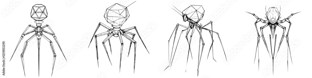 Poster vector illustration showcasing a hand-drawn style of various virus structures with distinct geometri