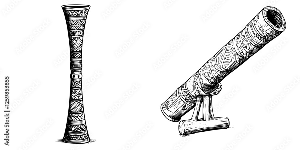 Poster vector illustration of hand-drawn traditional musical instruments showing unique patterns and design