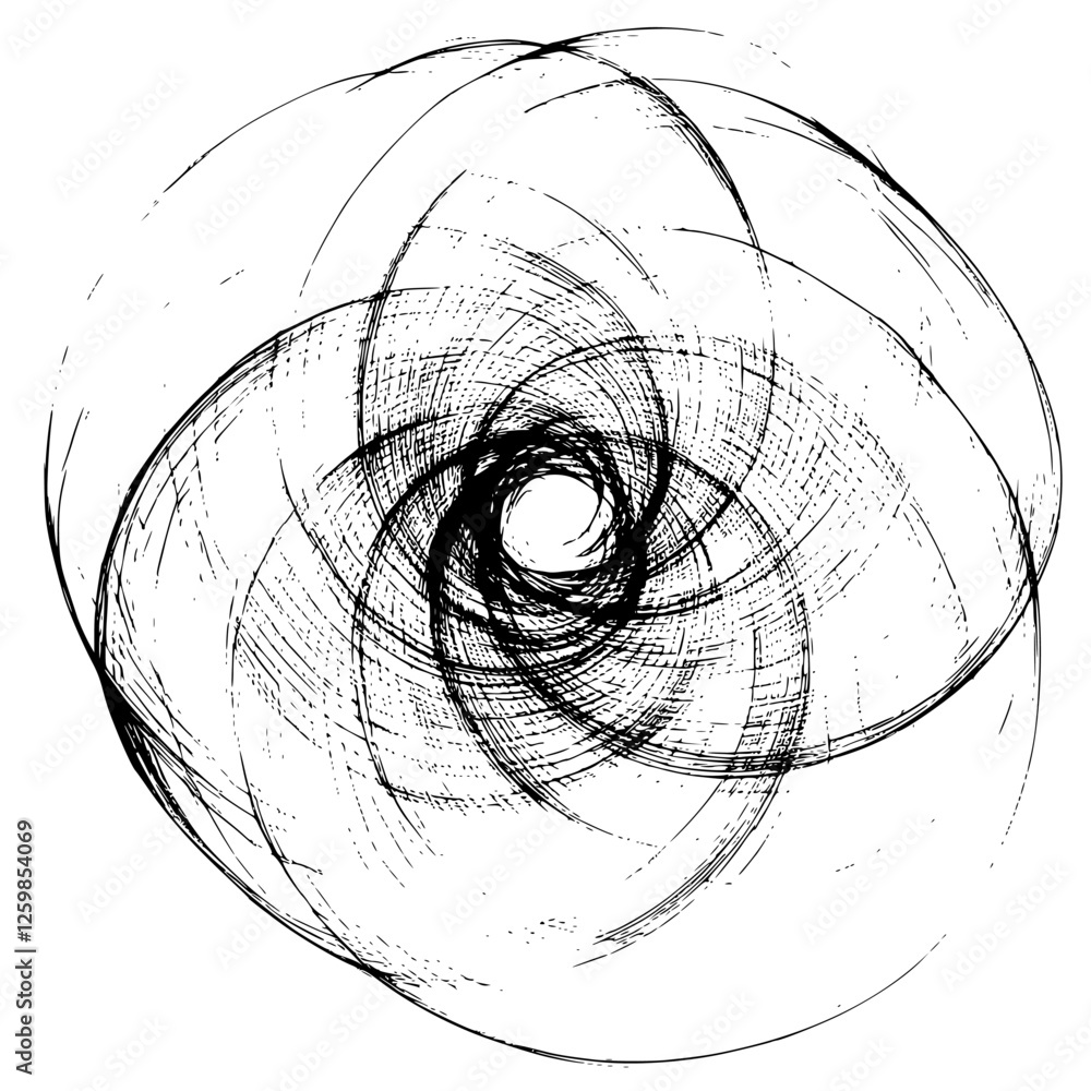 Poster vector illustration showing a hand-drawn spiral design with intricate overlapping lines and curves