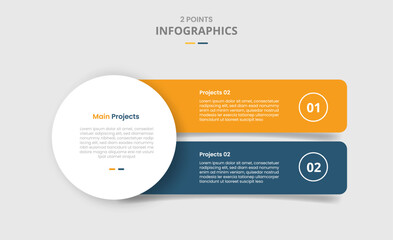 2 points template comparison concept for infographic with big circle and round box rectangle stack vertical with drop shadow style with two point list information