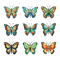 set of colorful butterflies
