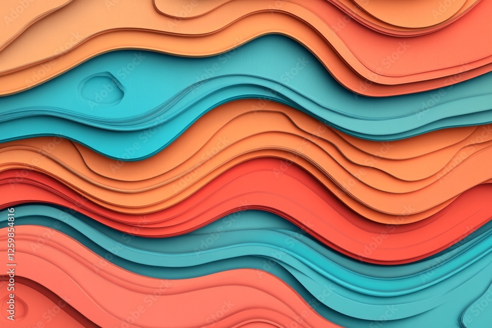 Poster a white background features undulating blue and red lines in an abstract pattern