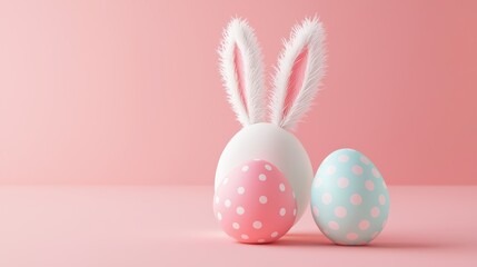 Fototapeta premium Whimsical pastel easter scene with bunny ears and colorful eggs