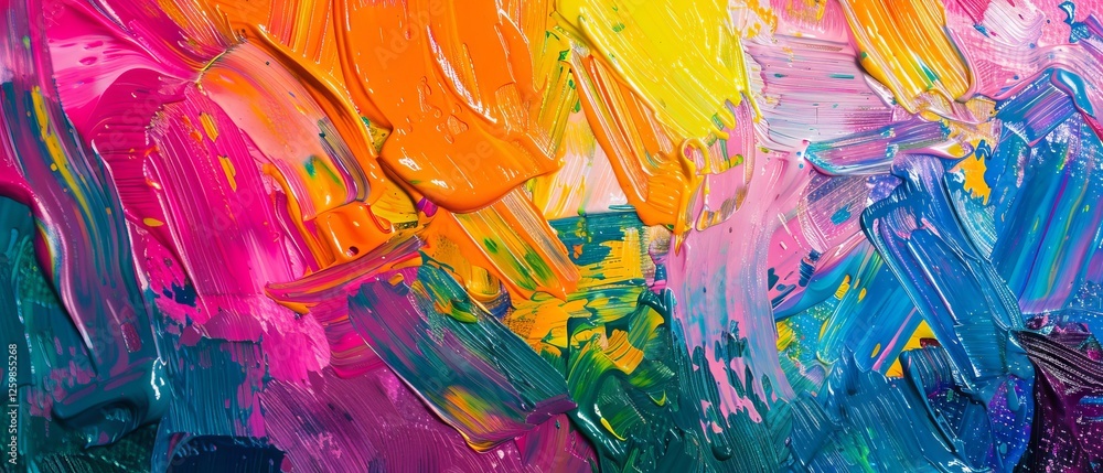 Poster fragment of a multicolored abstract texture painting with rough brushstrokes and palette knife appli