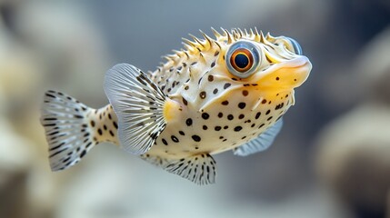 A figure 8 pufferfish with spotted patterns, isolated on a soft