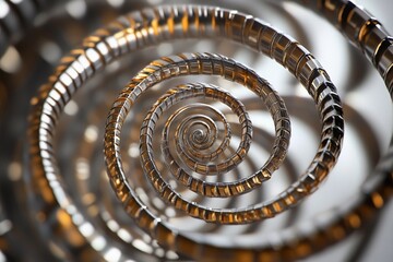 Spiral formation of metallic spikes creates an intriguing visual illusion in modern art installation