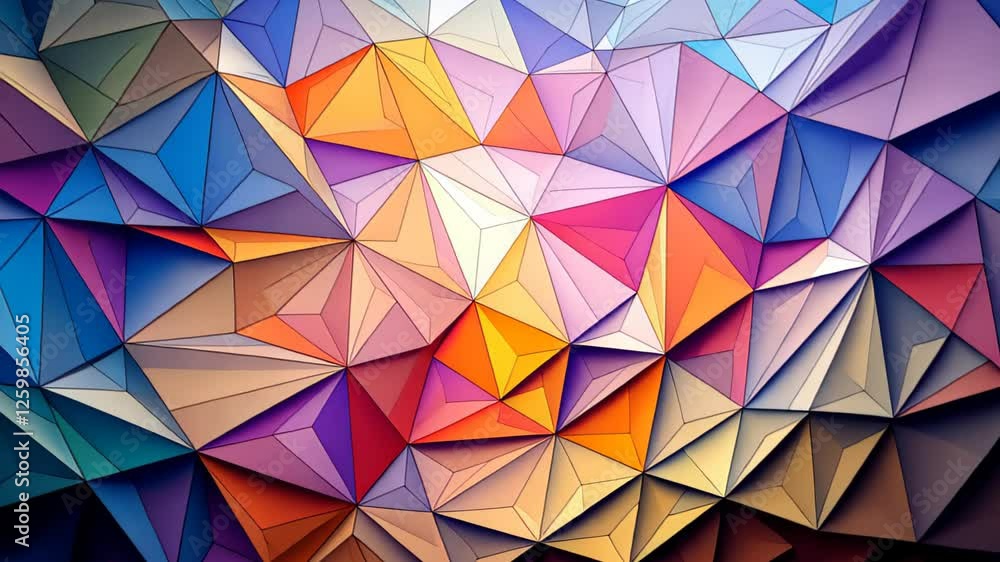 Poster exploring vibrant geometric patterns in an abstract art landscape filled with color and dynamic shap