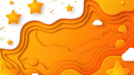 Orange Dreamy Paper Cut Design: A vibrant, abstract background with stars and clouds, perfect for digital art, illustrations, and creative projects.