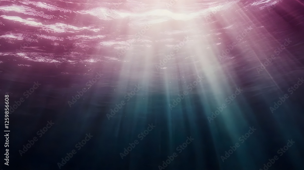 Poster ethereal light beams radiating through the mysterious deep ocean depths creating a mesmerizing and s