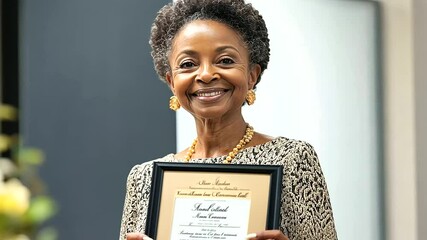 A mom being honored with a plaque for her years of service at work