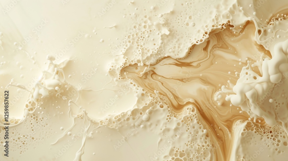 Poster a high-resolution abstract image featuring smooth, creamy liquid textures with delicate flowing swir