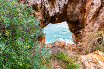 water flowing into the rocks