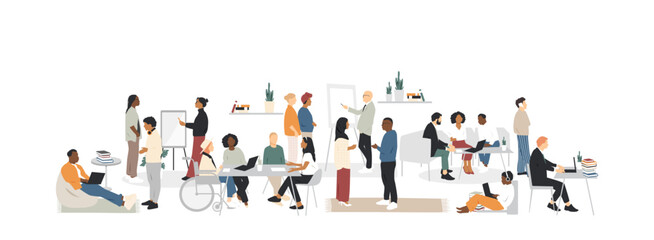 Office concept. Different people work together. Modern design.