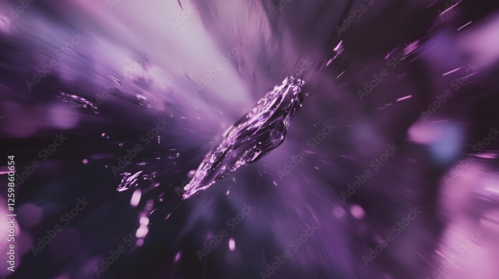 Poster dramatic and explosive violet energy burst with shattering shards shimmering light effects and radia