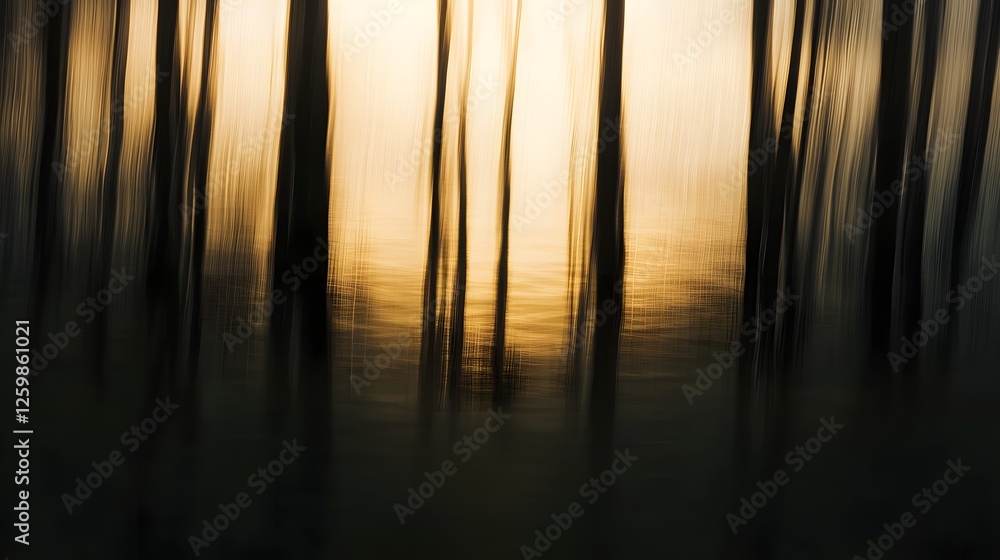 Poster blurred and dreamy forest canopy with captivating lighting and ethereal movement creating a mysterio