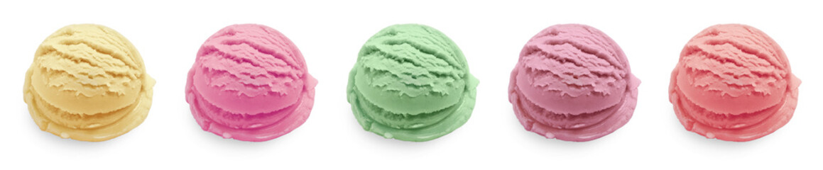 Fototapeta premium Tasty ice-cream, scoops of different flavors on white background, set