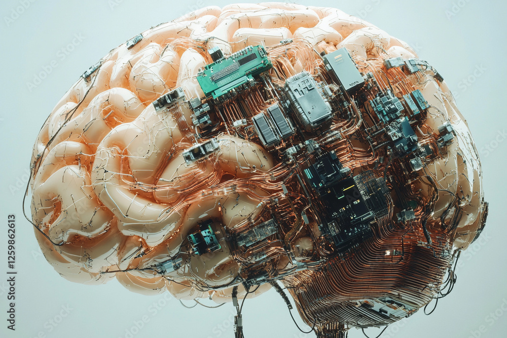 Fototapete futuristic brain design featuring circuit board elements merging technology with organic structure