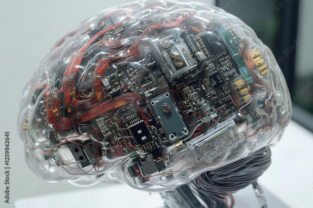 Fototapete futuristic brain design featuring circuit board elements merging technology with organic structure