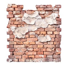 Obraz premium Textured Red Brick Wall with Peeling Paint and Cracked Surface in Urban Background for Design and Decoration Use