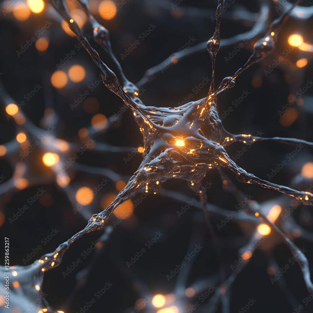 Aufkleber neural network: intricate network of neurons, glowing with inner light, representing the complex bea