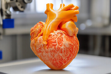 Three-dimensional anatomical heart model displayed in a laboratory setting for educational purposes
