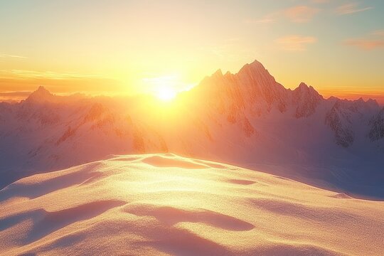 Sunset over snowy mountain range (1)
