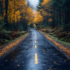 Fototapeta premium Autumn Road in a Misty Forest