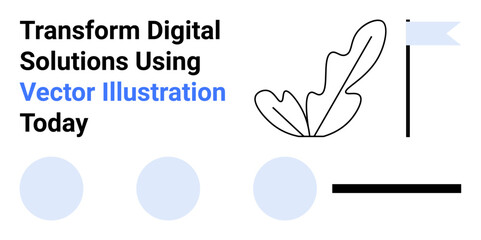 Leaf outline, blue flag, and circular shapes arranged with modern linear accents. Ideal for creativity, design, branding, minimalism, concepts, abstract themes and flat landing page banner