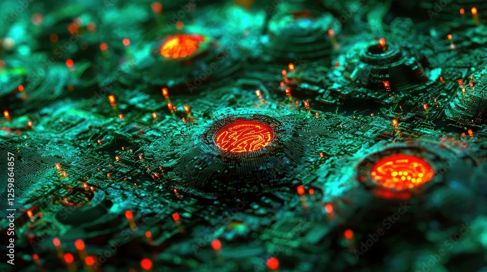 Poster conceptual data security artwork showcasing biometric authentication and digital keys.