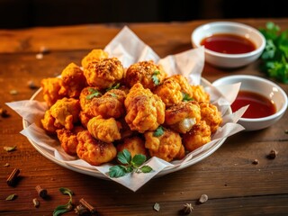 Spicy Chicken Popcorn with Dipping Sauces