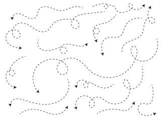 dash line arrow vector icon set. Hand drawn curved arrow vector icon with dash line arrow