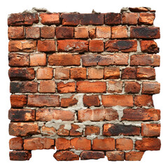 Obraz premium Aged Red Brick Wall with Cracks and Mortar Showing Through, Textured Surface Ideal for Background Design and Construction Themes