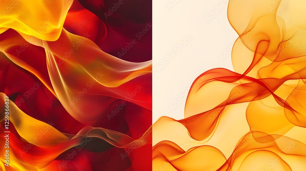 Poster abstract flowing patterns rendered in shades of red and orange