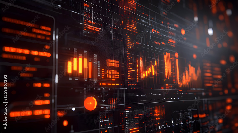 Poster digital interface with orange data displays
