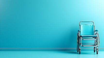 Serenity in Teal: A Wheelchair in a Minimalist Setting