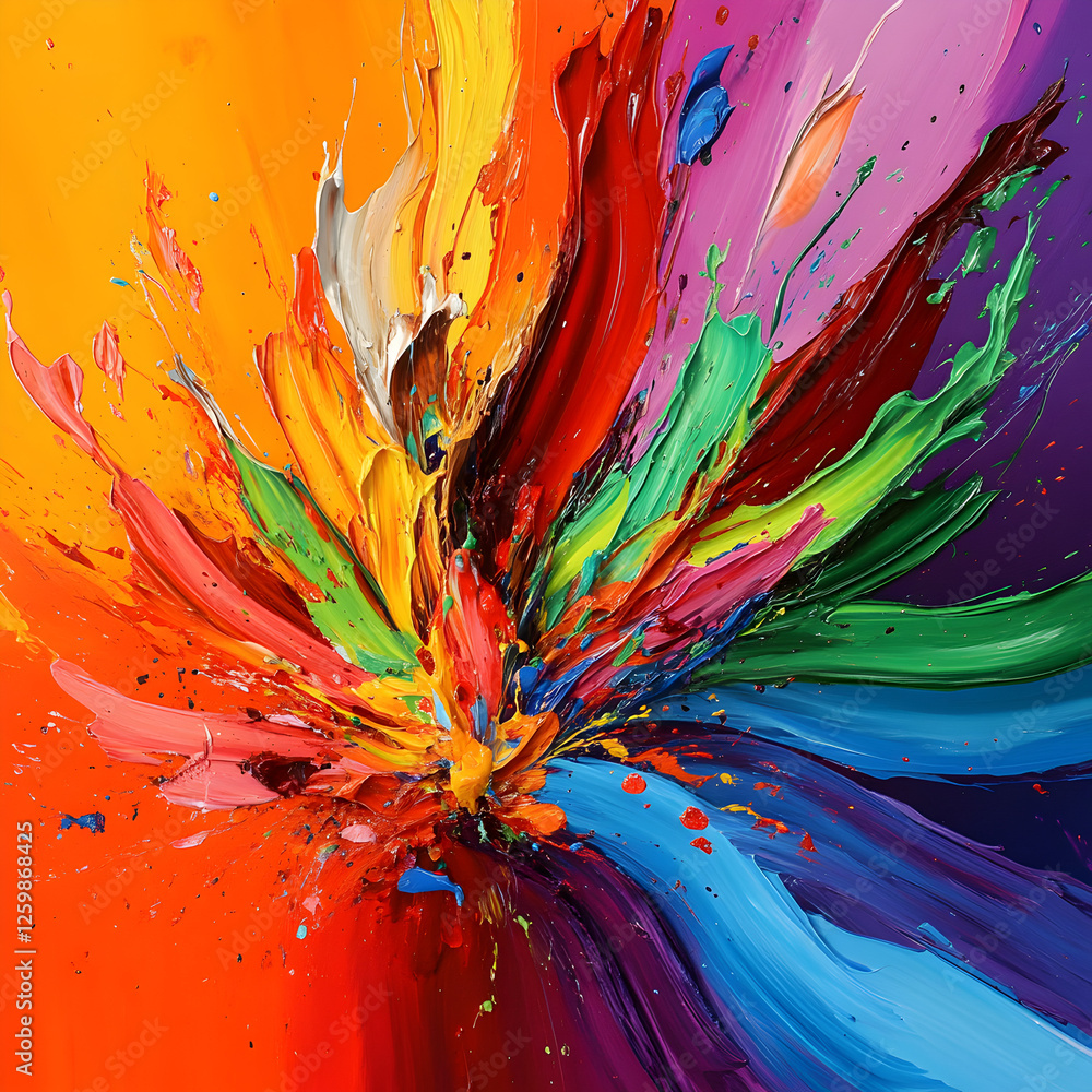 Poster chromatic bloom: a vivid display of abstract artistry explodes with a symphony of color, showcasing 