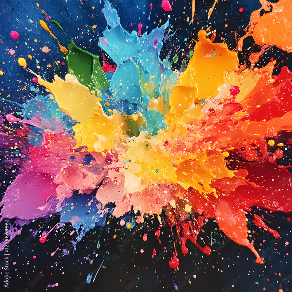 Poster explosive spectrum: vibrant explosion of rainbow colors in dynamic splashes on the canvas, a captiva