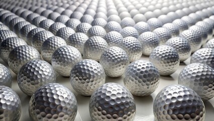 A multitude of metallic spheres, meticulously arranged in a captivating pattern, showcasing a reflective surface and textured dimples.
