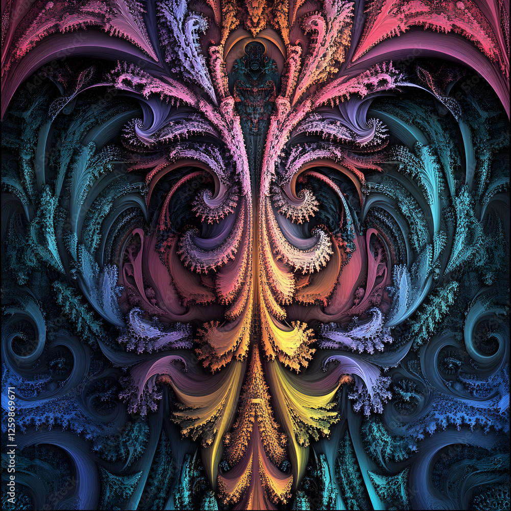Poster abstract fractal art: captivating fractal art with vibrant colors. the complex patterns and organic 