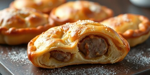 The golden brown color of the pastry crust and the savory aroma of the sausage filling, aroma, golden