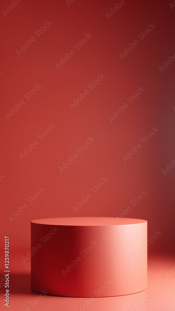 Aufkleber Pedestal of platform display with modern stand podium on red room background. Blank Exhibition stage backdrop or empty product shelf. 3D rendering