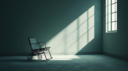 Solitary Wheelchair in a Sunlit Room: A Study in Isolation and Abandonment