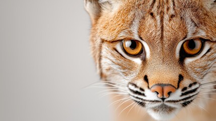 Obraz premium a close up of a lynx's face with yellow eyes, set against a blurred background