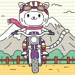 Obraz premium a digital illustration of a cat riding motorcycle
